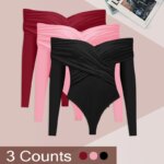 Conjunto de tres piezas para mujer: Bodysuits nuevos de primavera, sexy, sin espalda, corsé ajustado, moda cruzada, mangas largas, ropa casual elegante para dama. - Imagen 3
