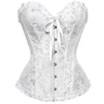 Corsé Overbust para mujer Korset Basques Top de encaje floral Bustier Jacquard Lencería Corselet