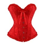 Corsé Overbust para mujer Korset Basques Top de encaje floral Bustier Jacquard Lencería Corselet - Imagen 6