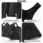 Faja Reductora de Cintura para Mujer con Cremallera y Tirantes Ajustables, 3 Hileras de Ganchos, 17 Varillas de Acero, Control Abdominal Ligero, Moldeador Corporal Diario - Imagen 4