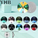 YHB Piedras de coser Rivoli con forma de cristal de alta calidad, parte posterior plana, diamantes de imitación para coser, bolsas de ropa