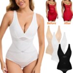 Body moldeador para mujer, Control de barriga, cuello en V, diseño cruzado, moldeador de levantamiento de glúteos, Invisible para uso diario