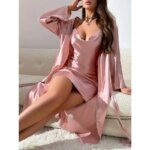 Nuevo Conjunto de Lencería y Ropa de Dormir para Mujer: Bata de Novia de Satén de Seda Color Champán, Camisón Sexy con Tirantes y Ropa de Casa - Imagen 4