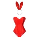 Lencería Sexy y Linda de Conejita, Body Rojo de Una Pieza con Corsé de Encaje y Malla para Fiesta y Club