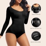 Body Shapewear para mujer Tanga Shaper Corsés Manga larga Entrenador de cintura sin costuras Body con cuello redondo - Imagen 3