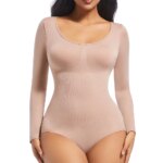 Body Shapewear para mujer Tanga Shaper Corsés Manga larga Entrenador de cintura sin costuras Body con cuello redondo