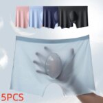 Lote de 5 Calzoncillos Bóxer Ultrafinos de Seda de Hielo para Hombre, Ropa Interior Fresca de Verano, Cómodos, Transpirables, Sin Costuras, Lencería Sexy