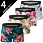 4 piezas de ropa interior masculina a la moda y encantadora con diseño floral, cómodos y transpirables, calzoncillos tipo bóxer para adolescentes, ropa interior de talla grande.