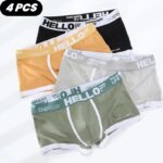 4 Uds Boxer de moda para hombre, ropa interior de verano de seda helada, Boxers sólidos transpirables, pantalones cortos, Cuecas Masculinas, Calzoncillos para hombre, M-3XL
