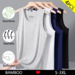 Paquete de 4 camisetas sin mangas para hombre, de color liso, camisetas de manga corta para hombre, camisetas de fibra de bambú, camisetas sin mangas para hombre, ideales para usar debajo de la ropa o como prenda exterior.