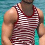 Gran oferta clásica, camiseta sin mangas transpirable, ropa para hombre, camiseta sin mangas para gimnasio a rayas simples, chaleco informal de verano con contraste de Color para hombre - Imagen 2