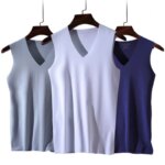 Paquete de 3 Camisetas de Verano para Hombre, Camiseta Deportiva sin Costuras de Seda de Hielo, Ropa Interior Masculina, Camiseta sin Mangas con Cuello en V, Secado Rápido, Camisetas Deportivas para Playa - Imagen 4
