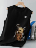 Camiseta sin mangas 100% algodón para hombre, para verano, con estampado de grafiti, transpirable, cuello redondo, chaleco sin mangas-T30 - Imagen 6