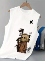 Camiseta sin mangas 100% algodón para hombre, para verano, con estampado de grafiti, transpirable, cuello redondo, chaleco sin mangas-T30 - Imagen 5