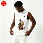 Camiseta sin mangas 100% algodón para hombre, para verano, con estampado de grafiti, transpirable, cuello redondo, chaleco sin mangas-T30