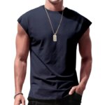 Camiseta Holgada de Manga Corta para Hombre, Cuello Redondo, Sin Mangas, Informal, Transpirable, Deportiva, Básica, para Verano - Imagen 3