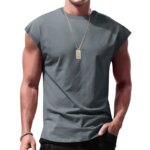 Camiseta Holgada de Manga Corta para Hombre, Cuello Redondo, Sin Mangas, Informal, Transpirable, Deportiva, Básica, para Verano - Imagen 4