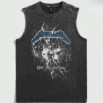 Camiseta sin mangas de algodón para hombre, estilo vintage, con estampado de banda de rock estadounidense, ropa deportiva de gimnasio, estilo hip-hop, para el verano de 2026.