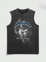 Camiseta sin mangas de algodón para hombre, estilo vintage, con estampado de banda de rock estadounidense, ropa deportiva de gimnasio, estilo hip-hop, para el verano de 2026.