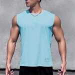Camiseta de fitness para hombre, chaleco deportivo de entrenamiento, camiseta interior de baloncesto con ventilación, sin mangas, secado rápido, camiseta sin mangas para correr, Verano - Imagen 6