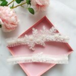 Bandas elásticas nupciales, liguero de encaje para boda, flor de perla, vestido de media Sexy para mujer, anillo para el muslo, bordado blanco, fiesta de boda - Imagen 2