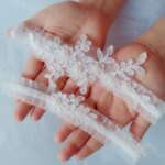 Bandas elásticas nupciales, liguero de encaje para boda, flor de perla, vestido de media Sexy para mujer, anillo para el muslo, bordado blanco, fiesta de boda
