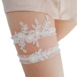 Bandas elásticas nupciales, liguero de encaje para boda, flor de perla, vestido de media Sexy para mujer, anillo para el muslo, bordado blanco, fiesta de boda - Imagen 3