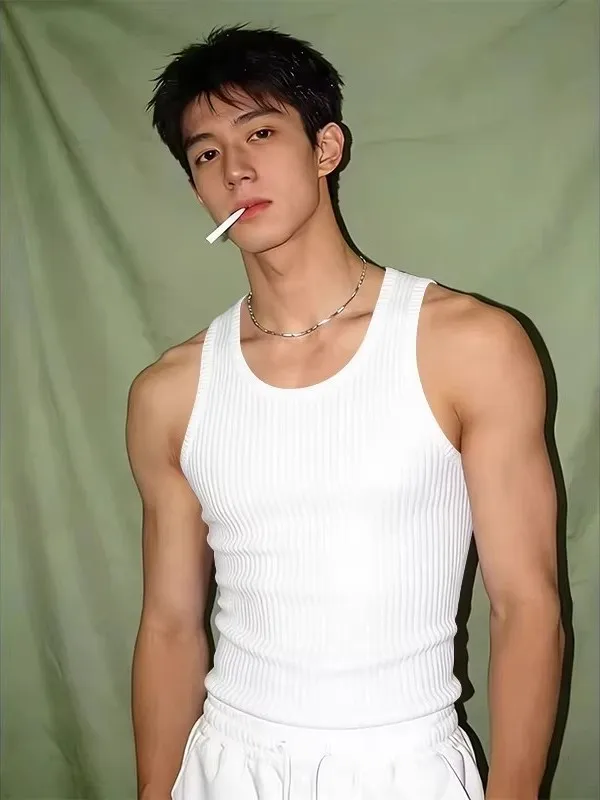 41923-gfiqnh.jpg Camiseta Deportiva sin Mangas con Nervaduras Gruesas Blancas para Hombre, Estilo Americano, para Verano, Moldeadora y Muscula... - Imagen 1