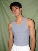 Camiseta Deportiva sin Mangas con Nervaduras Gruesas Blancas para Hombre, Estilo Americano, para Verano, Moldeadora y Muscula... - Imagen 5