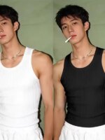 Camiseta Deportiva sin Mangas con Nervaduras Gruesas Blancas para Hombre, Estilo Americano, para Verano, Moldeadora y Muscula... - Imagen 2
