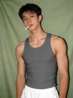 Camiseta Deportiva sin Mangas con Nervaduras Gruesas Blancas para Hombre, Estilo Americano, para Verano, Moldeadora y Muscula... - Imagen 3