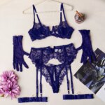 Conjunto de Lencería Femenina Toucheart con Bordado Floral, Sujetador Push-Up de Encaje, Liguero, Faja Reductora, Tanga, Guantes, Ropa Interior Sexy y Atractiva - Imagen 6