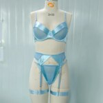 Brskbzda Conjunto de lencería elegante para mujer, sujetador de satén liso con parches, cinturón y ligueros, conjunto de moda íntima sensual y atractivo para mujer - Imagen 5