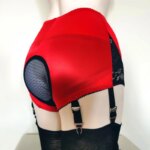 Liguero de encaje negro Sexy para mujer, bragas sin entrepierna con seis correas, liguero rojo, lencería, medias - Imagen 3