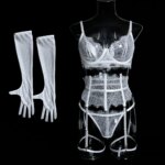 Nuevo conjunto de lencería de 5 piezas con encaje de pestañas para mujer, con sujetador con aros, cinturilla, liguero, anillos para piernas y guantes, sexy y cómodo - Imagen 5