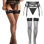 Comeondear, liguero de encaje Floral para mujer, bragas de mujer de talla grande, conjunto de cinturón con tirantes de malla con 4 correas, Clip de Metal para hasta el muslo