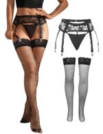 Comeondear, liguero de encaje Floral para mujer, bragas de mujer de talla grande, conjunto de cinturón con tirantes de malla con 4 correas, Clip de Metal para hasta el muslo