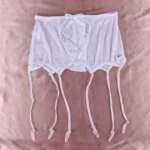 Liga de malla de cintura alta hueca sexy de encaje rosa diseño de 2 botonadura lazo elástico accesorios de Liga - Imagen 5