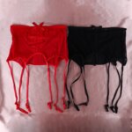 Liga de malla de cintura alta hueca sexy de encaje rosa diseño de 2 botonadura lazo elástico accesorios de Liga - Imagen 4
