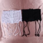 Liga de malla de cintura alta hueca sexy de encaje rosa diseño de 2 botonadura lazo elástico accesorios de Liga - Imagen 2