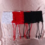 Liga de malla de cintura alta hueca sexy de encaje rosa diseño de 2 botonadura lazo elástico accesorios de Liga