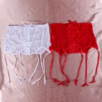 Liga de malla de cintura alta hueca sexy de encaje rosa diseño de 2 botonadura lazo elástico accesorios de Liga - Imagen 3