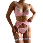 Conjunto de lencería de encaje dulce Krasapt, 4 piezas, sujetadores push-up sexys y bragas, conjuntos de liguero, conjunto delicado estilo hada