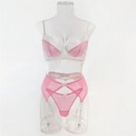 Conjunto de lencería de encaje dulce Krasapt, 4 piezas, sujetadores push-up sexys y bragas, conjuntos de liguero, conjunto delicado estilo hada - Imagen 5