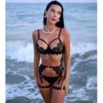 Krasapt-Lencería Sexy de encaje negro con perspectiva, conjuntos de 4 Uds., sujetadores y pantiers calados románticos, trajes de liga, conjunto delicado de Bilizna - Imagen 3