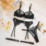 Krasapt-Lencería Sexy de encaje negro con perspectiva, conjuntos de 4 Uds., sujetadores y pantiers calados románticos, trajes de liga, conjunto delicado de Bilizna - Imagen 6