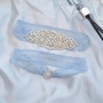 Liguero de Boda nupcial Sexy con diamantes, ligas de cristal azul claro, anillo de muslo de novia, lazos de pierna, accesorios de boda - Imagen 4