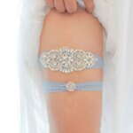 Liguero de Boda nupcial Sexy con diamantes, ligas de cristal azul claro, anillo de muslo de novia, lazos de pierna, accesorios de boda