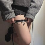 Golpe muslo encaje E15F con cinturón elástico para mujeres Gótica Bownot Cadena Correa pierna Diseño ajustable para y - Imagen 5