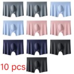 10 unids/lote de calzoncillos Boxers de seda helada de verano para hombre, ropa interior sin costuras, lencería, calzoncillos, pantalones cortos, bragas sexis transpirables ultrafinas